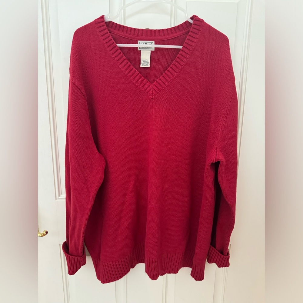 100% Cotton Vintage LL Bean Men's   Red Sweater Cable Knit Fisherman XXL